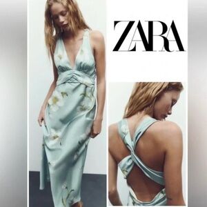 ZARA SATIN FLORAL EFFECT DRESS